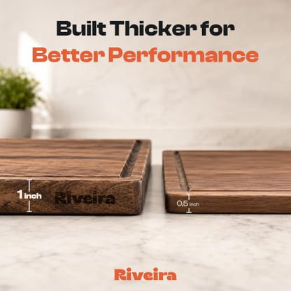Riveira Extra Large Walnut Wood Cutting Board, 30" x 20", 1 Inch Thick – Cool Stove Top Cover Cutting Board, Noodle Board Stove Cover with Juice Groove, Reversible Butcher Block for Charcuterie