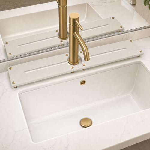 2PCS Stone Faucet Mat for Kitchen Sink, Water Absorbing Sink Tray Organizer for Bathroom Counter, Diatomite Soap Dish Coaster Caddy Riser, Sponge Holder Dispenser Mat, Gold Beige, 23.6" x 4", 1 Set - color: Beige - Gold, size: 23.6" x 4" x 1"