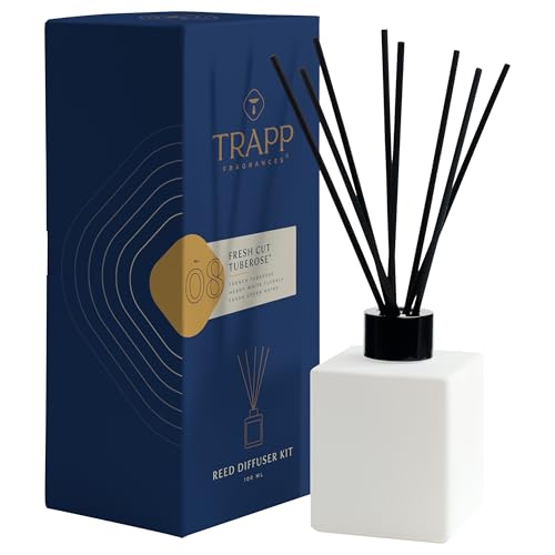 Trapp - No. 08 Fresh Cut Tuberose - Reed Diffuser Kit - Includes Set of Reeds, Scented Diffuser Oil (4 oz.), Vase - Lasting Scent Notes of French Tuberose, Heady White Florals, and Fresh Green Notes