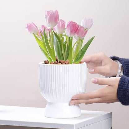 OXART 5.6 Inch Plant Pot, Ceramic Planters for Indoor Plants, Large Indoor Plant Pot with Drainage Holes, Flower Pots, Decorative Pots for Flowers & Herbs, White