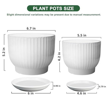 Ceramic Plant Pots,6.7 + 5.5 Inch,Ceramic Flower Pots,Planters with Drainage Hole and Saucer,Planters for Indoor Plants(Pure White) - color: Pure White