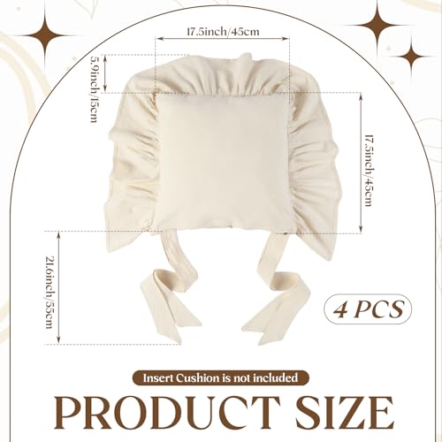 4 Pcs Ruffle Chair Cushions Cover 17.5''x17.5'' French Chair Pad Slipcover with Ties Ruffled Skirt Seat Cover Farmhouse Covers Only, for Home Dining Kitchen (Classic,Retro Cream White) - color: Retro Cream White, size: No Padding
