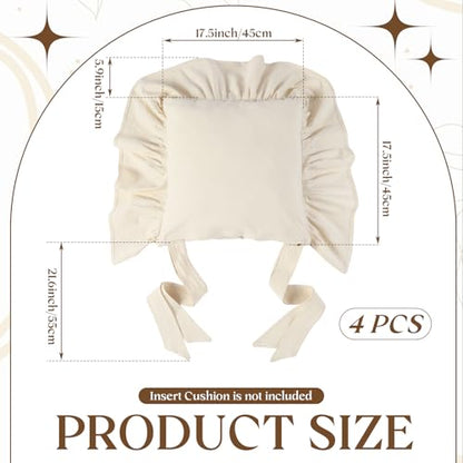 4 Pcs Ruffle Chair Cushions Cover 17.5''x17.5'' French Chair Pad Slipcover with Ties Ruffled Skirt Seat Cover Farmhouse Covers Only, for Home Dining Kitchen (Classic,Retro Cream White) - color: Retro Cream White, size: No Padding