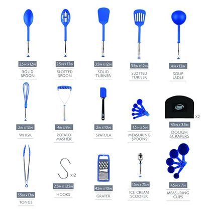 Kitchen Utensils Set 35 PCS Cooking Utensils Set, Nonstick and Heat Resistant Nylon Stainless Steel Silicone Spatula Set - Kitchen Gadgets Home Essentials Kitchen Accessories, Apartment Must Haves - color: Blue
