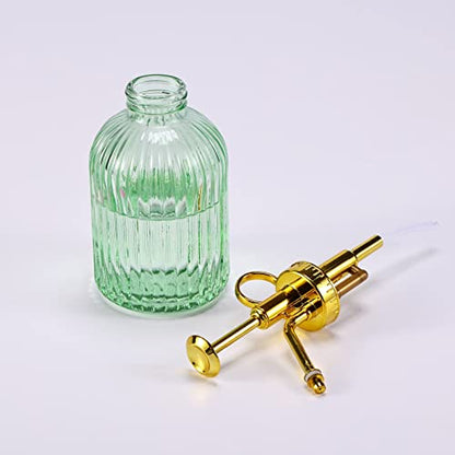 Glass Plant Mister Spray Bottle, 7.5" Green Glass Water Spray Bottle with Gold Top Pump Small Watering Can, Small Plant Sprayer Mister for Indoor Outdoor House,(Green+Gold E) - style: Green+Gold E
