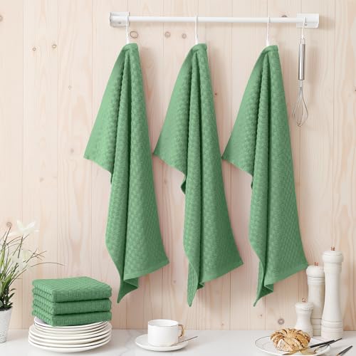 Homaxy 100% Cotton Terry Kitchen Towels(15" x 25", 12 Pack), Grass Green | Soft and Super Absorbent Dish Towels, 380 GSM Reusable Tea Towel with Hanging Loop, Pineapple Grid Designed - color: Grass Green, size: 15 x 25 -12 Pack