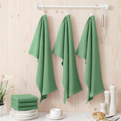 Homaxy 100% Cotton Terry Kitchen Towels(15" x 25", 12 Pack), Grass Green | Soft and Super Absorbent Dish Towels, 380 GSM Reusable Tea Towel with Hanging Loop, Pineapple Grid Designed - color: Grass Green, size: 15 x 25 -12 Pack