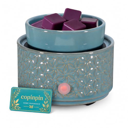 Copinion 4-in-1 Ceramic Wax Melt Warmer Electric Fragrance Home Decor | holiday gift for women adorable ceramic wax burner fit for bedroom home office indoor decor - color: Blue Flower
