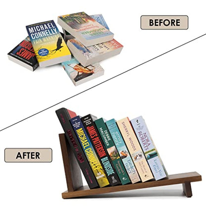 S&A WOODCRAFT Desktop Wood Bookshelf Wooden Bookend, Acacia Desk Organizer Shelf and Display Rack with Book Ends, Storage Shelf Bookcase for Office, Home Decor, Kitchen Countertop, Walnut Brown