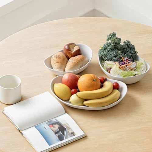 SEVEN SPARTA Fruit Bowl for Kitchen Counter - 3 Tier Ceramic Serving Bowls with Bamboo Stand, Tiered Fruit Basket for Fruit Vegetable Storage, Cake, Dessert, Nuts, Snack, Salad (Dishwasher safe) - style: 3 Tier