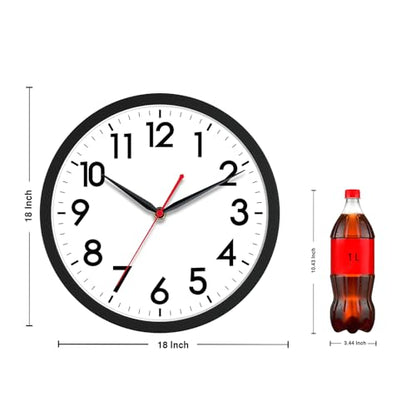 AKCISOT 18 Inch Wall Clock, Silent Battery Operated Analog Clock, Black | Large Size | Living Room | Kitchen | Classroom | Office | Easy to Read Numbers - color: A_black, size: 18 Inch