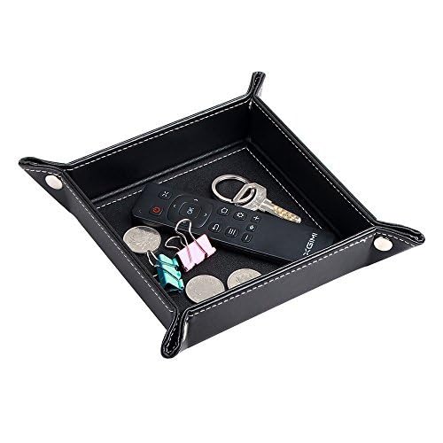Key Dish Bowl for Entryway,Catchall Holder Bedside Table Valet Tray for Men | PU Leather Nightstand Dresser Coffee Table Organizer Caddy for Pocket Stuff,Jewelry,Dice,Coins,Wallet,Watch,Rings,Glasses,EDC - color: 3#-black
