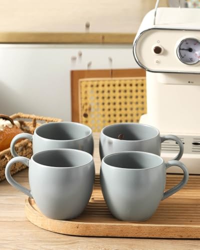 Coffee Mugs Set of 4, 16 oz Ceramic Coffee Cups for Latte, Tea, Milk, Cereal, Cappuccino, Stoneware Tea Cups for Housewarming Wedding Gifts, Microwave & Dishwasher Safe, Pebble Gray - color: Pebble Gray