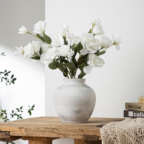 6.6'' Small White Ceramic Vase Pottery Rustic Flower Vase for Shelf | Handcrafted Small White Vase, Rustic Ceramic Vases, Vase Decor,Farmhouse Vase for Living Room,Coffee Table - color: C- 6.6"-vintage White