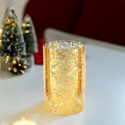 WGVI Hurricane Candle Holder Sleeve, W: 4", Ht: 6", Gold Speckled Glass Cylinder Open Both Ends, Chimney Tube Shade, 2 Pieces - color: Gold Speckle, size: 4x6"H