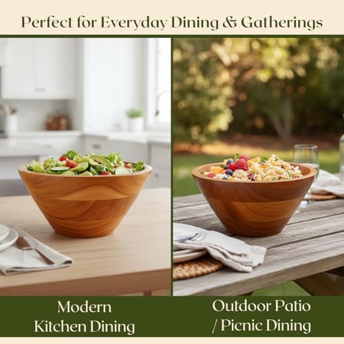 Aurah Salad Bowl, 2.3 Qt Acacia Wood Mixing & Serving Bowl, Small Size | Kitchen & Outdoor Dining Wooden Bowls for Salad, Pasta and Fruits, 8" Diameter x 4.2" Height - size: Small