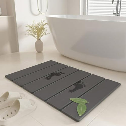 SYIPO Stone Bath Mat - Non-Slip Foldable Diatomite Bath Mat 23.6 x 15.3”, Super Absorbent & Quick Drying Bathroom Mat | Easy to Clean Shower Floor Mat, Dark Gray - color: Dark Gray