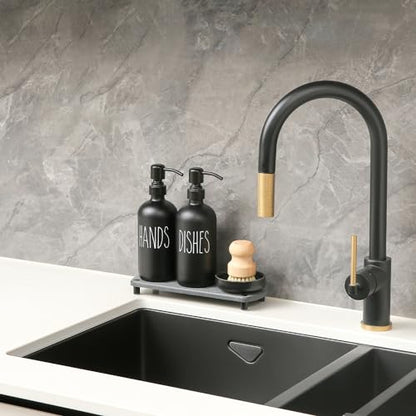 MOMEEMO Matte Black Soap Dispenser Set Comes with Stainless Steel Pumps | Instant Dry Tray and Dish Scrub Brush, Suitable for Matte Black Kitchen Accessories - color: Black1