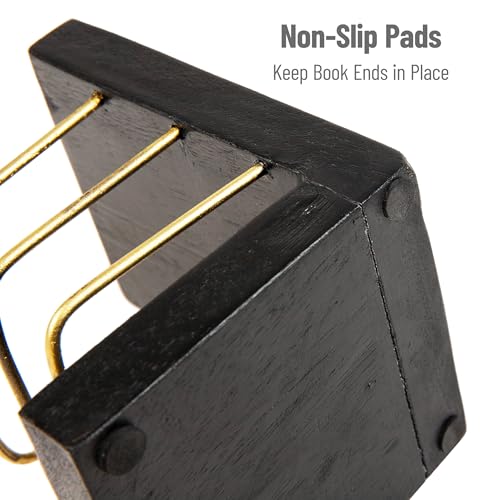 Mind Reader Decorative Basket Bookends, Office Decor with Storage, Wood and Metal, Set of 2, Black and Gold