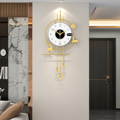 Modern Wall Clocks Battery Operated Silent Clock for Living Room | Analog Large Decorative Wall Clock Non-Ticking Gold Iron Pendulum Clock for Kitchen Bedroom Farmhouse Office Decor 13x24 inch - style: Casual