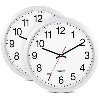 Bernhard Products White Wall Clocks, 2 Pack Silent Non Ticking - 16 Inch Extra Large Quality Quartz Battery Operated Round Easy to Read Home/Office/Business/Kitchen/Classroom/School Clock, Black Hands - color: White, size: 16 Inch - 2 Clocks