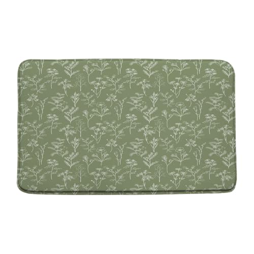 Sunhe Vintage Botanical Bath Mat Sage Green Boho Floral Herbs Retro Leaves and Flowers Rustic Farmhouse Plant Modern Memory Foam Home Office Door Bathroom Decor Mat,16"x24" - color: Sage Green, size: 1'4" x 2' (Rectangular)