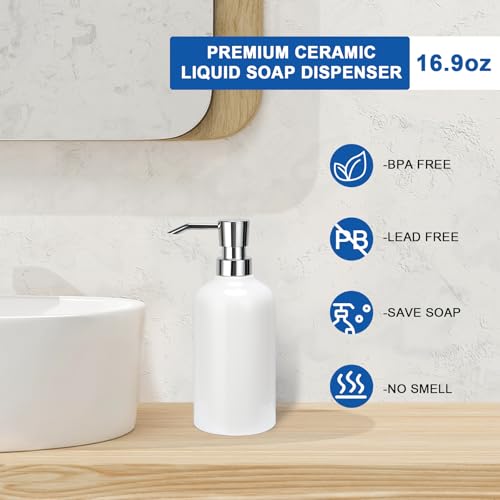 Ceramic White Soap Dispenser Bathroom, 2 Pcs 16.9oz Hand Soap Dispenser for Kitchen, Hotel - color: White, size: 2pcs