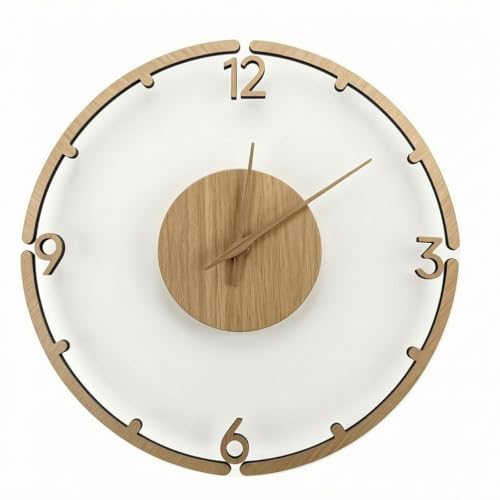 Clock Minimalist Wall Clock Decorative Clock Timepiece with Wood Grain Dial Acrylic Layer and Three Hands Suitable for Living Rooms bedrooms Work Areas entryways