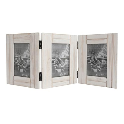 RiteSune Rustic Picture Frame White, 4X6 Picture Frame College, 3 Photo Frame Hinged Farmhouse Picture Frames Desk Photo Frame for Home Office - color: Trifold White 4X6