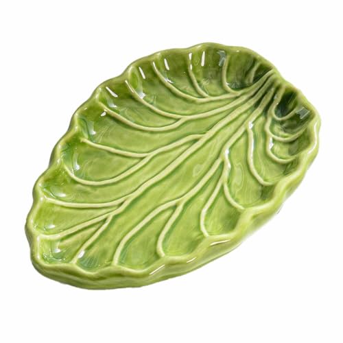 Nature Inspired Ceramic Jewelry Tray, 15 x 10 cm Green Catchall for Earrings Vanity Dresser Entryway Table Ac