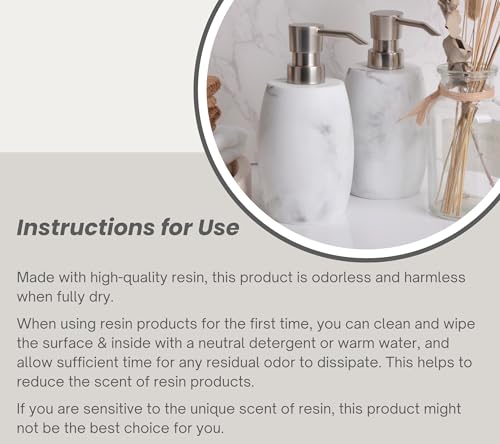 Clasin Home Resin Hand Soap Dispenser, Refillable Soap Dispenser with White Marble Look and Metallic Pump, Waterproof Bottle Labels for Bathroom Kitchen Dish Hand Wash Shower Lotion Shampoo (12 Oz) - color: White
