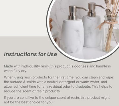Clasin Home Resin Hand Soap Dispenser, Refillable Soap Dispenser with White Marble Look and Metallic Pump, Waterproof Bottle Labels for Bathroom Kitchen Dish Hand Wash Shower Lotion Shampoo (12 Oz) - color: White