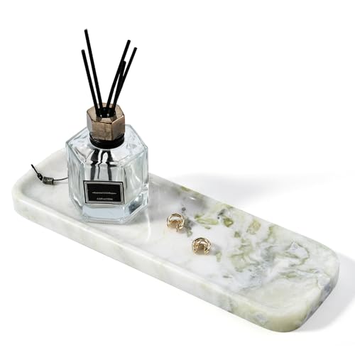 Marble Tray, 12"x4" Marble Vanity Tray for Bathroom Kitchen Countertop Sink, Natural Stone Tray for Home Decor, Decorative Rectangular Narrow Catchall Tray for Jewelry Perfume