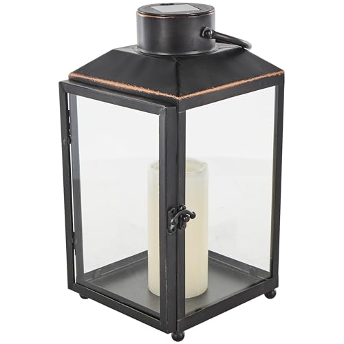 Deco 79 Metal Modern Candle Lantern with Gold Accents, 8" x 7" x 14", Black - size: 8" x 7" x 14