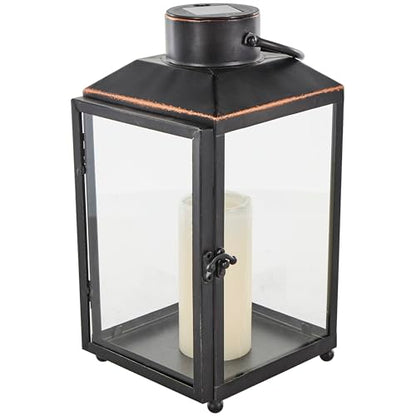 Deco 79 Metal Modern Candle Lantern with Gold Accents, 8" x 7" x 14", Black - size: 8" x 7" x 14