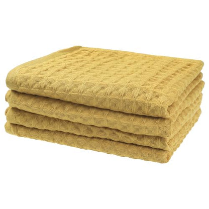 uxcell Waffle Hand Towels 100% Cotton 4 Pack Yellow | Boho Soft Absorbent Towels for Bathroom Kitchen Gym, Quick Dry, Lint Free, Washcloths Set for Bathroom Kitchen Gym Yoga Face - color: Yellow
