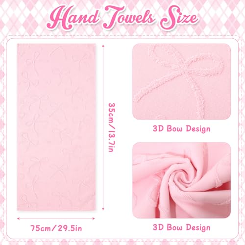 Hahafelt 3 Pack Pink Bow Hand Towels Heart Bathroom Towels 100% Cotton Soft Absorbent Decorative Jacquard Weave Gifts for Kitchen Bathroom Decor, 29.5 x 13.7 Inch - style: pink bow