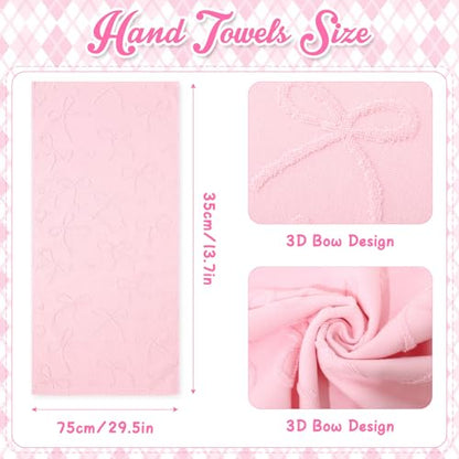 Hahafelt 3 Pack Pink Bow Hand Towels Heart Bathroom Towels 100% Cotton Soft Absorbent Decorative Jacquard Weave Gifts for Kitchen Bathroom Decor, 29.5 x 13.7 Inch - style: pink bow