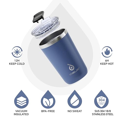 Ideus 20 oz Tumbler, Travel Coffee Mug with Splash Proof Sliding Lid, Double Wall Stainless Steel Vacuum Insulated Coffee Mug for Home and Office, Keep Beverages Hot or Cold, Ocean Blue - color: Ocean Blue
