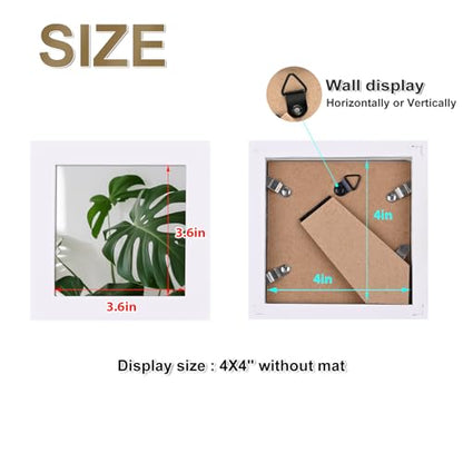 Egofine 4x4 Picture Frames Set of 4, Made of Solid Wood Covered by Plexiglass Display 4x4 for Table Top Display and Wall Mounting Photo Frame, White - color: White, size: 4x4