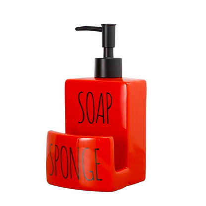 Ceramic soap Dispenser with Sponge Holder for Kitchen Sink Bathroom Counter top Storage and Organization (Red) - color: Red