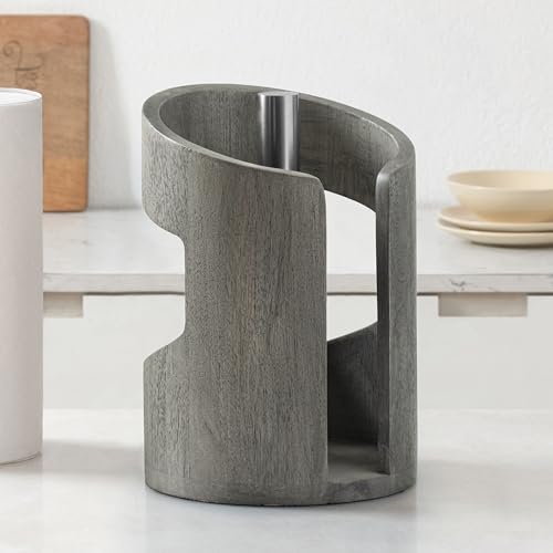 Anji Mountain Wooden Paper Towel Holder with Metal Holder, Holder Stand for Kitchen Roll Organizer & Kitchen Dining Table Home Décor, Countertop Fits Jumbo & Mega Rolls - Greige/Nickel, Arc Hold - color: Greige / Nickel