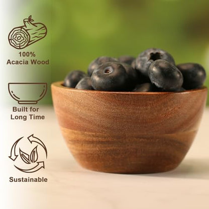 Acacia Wooden Bowls Set, Small Pinch Bowls for Sauces/Dips/Condiments, Mini Serving Bowls for Snacks/Appetizers/Side Dishes/Charcuterie Board, 3 oz Wooden Ramekins, Handmade Reusable, 4 pcs - size: D 3.15'' x H 1.57''