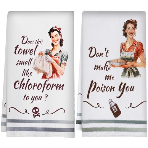 Funny Kitchen Towels， Funny Dish Towels for Women, Retro Sarcastic Hand Towels for Kitchen & Bathroom, Best Housewarming Gifts for Women Mom Hostess(16×24 Inches Set of 2) - color: Womeninteresting Women
