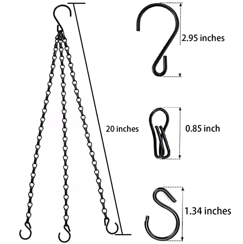 Heybe 20 Inch Hanging Basket Chain, 3 Point Hanging Chains with Hooks for Pot Planters Bird Feeders Lantern Lamp,Extended Hangers for Hanging Badkeys(20 inch,3 Point) - size: 20 inches, style: 3 point