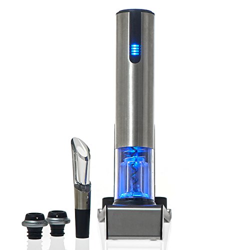 Wine Enthusiast 2-in-1 Electric Blue Automatic Wine Bottle Opener and Preserver Set – Fully Electric Corkscrew with Charging Station – Seal Bottle with Vacuum Stopper (7 Piece Set) - color: Silver