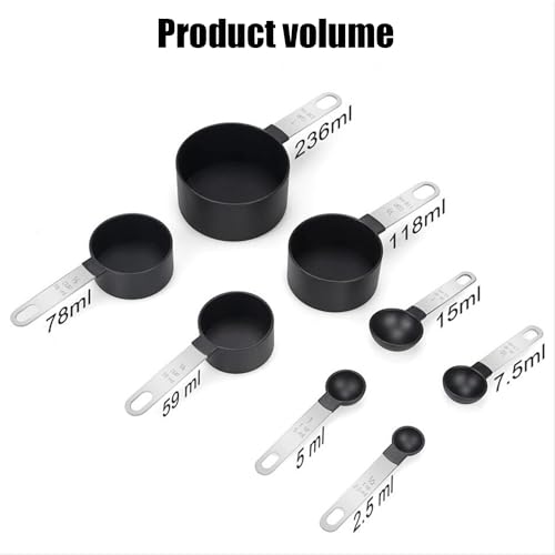 8 PCS Tainless Steel Measuring Cups and Spoons Set, Nesting Measuring Cup and Spoon Set for Precise Cooking Measurements in the Kitchen, Black - color: Black