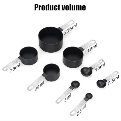 8 PCS Tainless Steel Measuring Cups and Spoons Set, Nesting Measuring Cup and Spoon Set for Precise Cooking Measurements in the Kitchen, Black - color: Black
