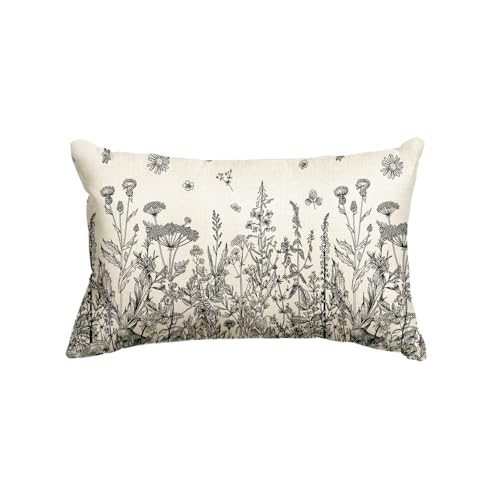 AVOIN colorlife Wildflowers Spring Grey Throw Pillow Cover 12x20 Inch | Antique Herbs Flower Cushion Case Decoration for Sofa Couch - color: Grey