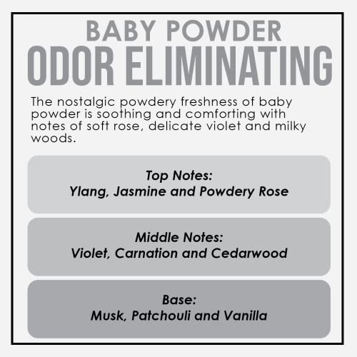 Baby Powder Odor Eliminating Highly Fragranced Candle - Eliminates 95% of Pet, Smoke, Food, and Other Smells Quickly - Up to 80 Hour Burn time - 12 Ounce Premium Soy Blend - color: Baby Powder